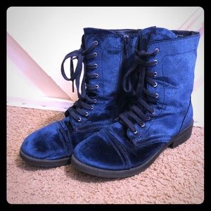 Blue velvet combat boots Arizona glam shoes heels